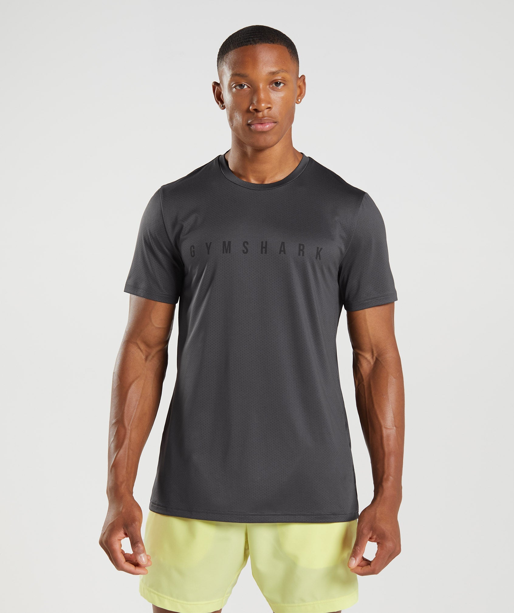 Black Grey Men\'s Gymshark Sport Stripe T Shirts | GQSLHR-470