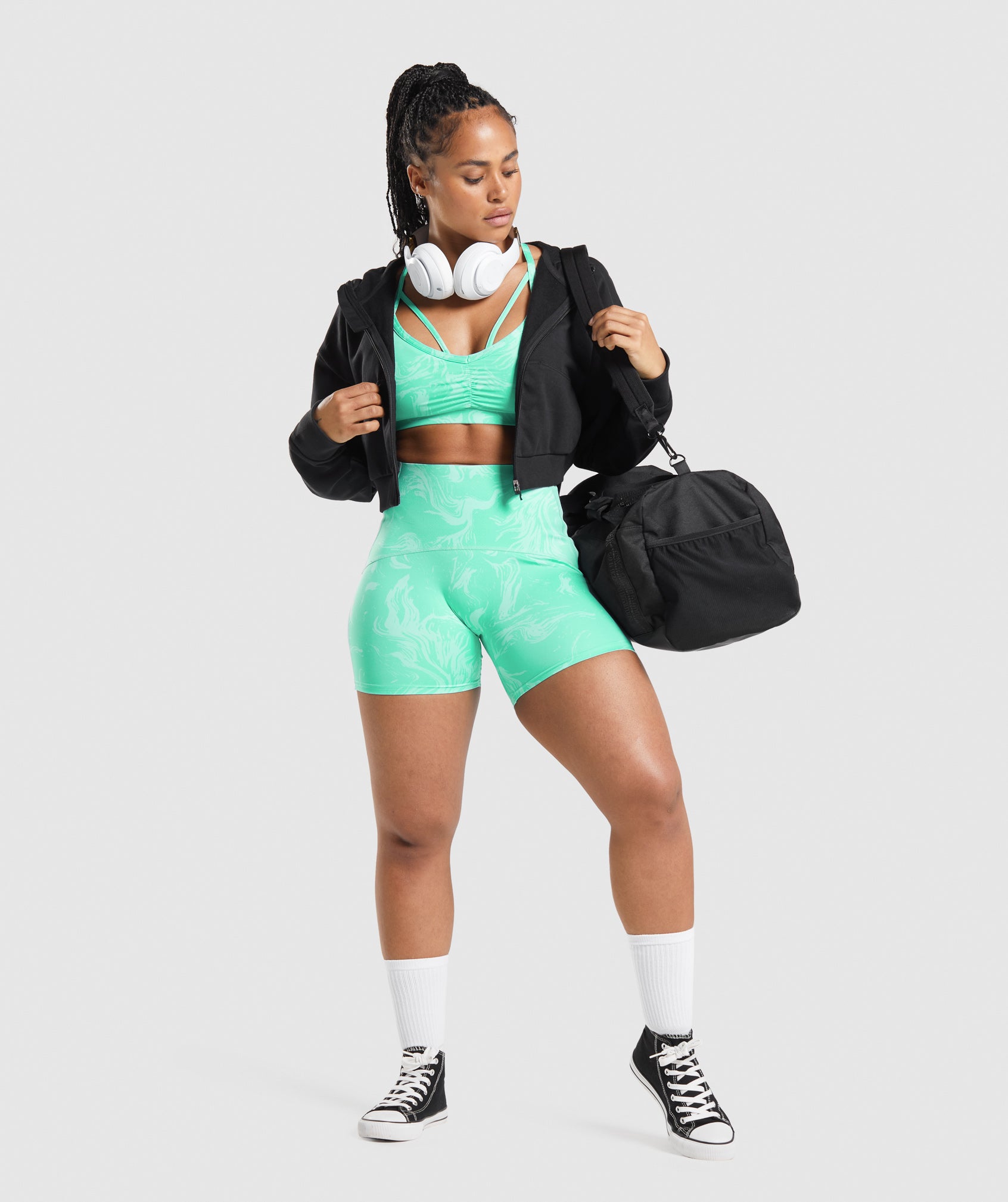 Light Turquoise Women's Gymshark GS Power High Rise Shorts | DOPCAZ-603